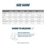 OS1ST FS6 Performance Foot Sleeves in white with size guide chart
