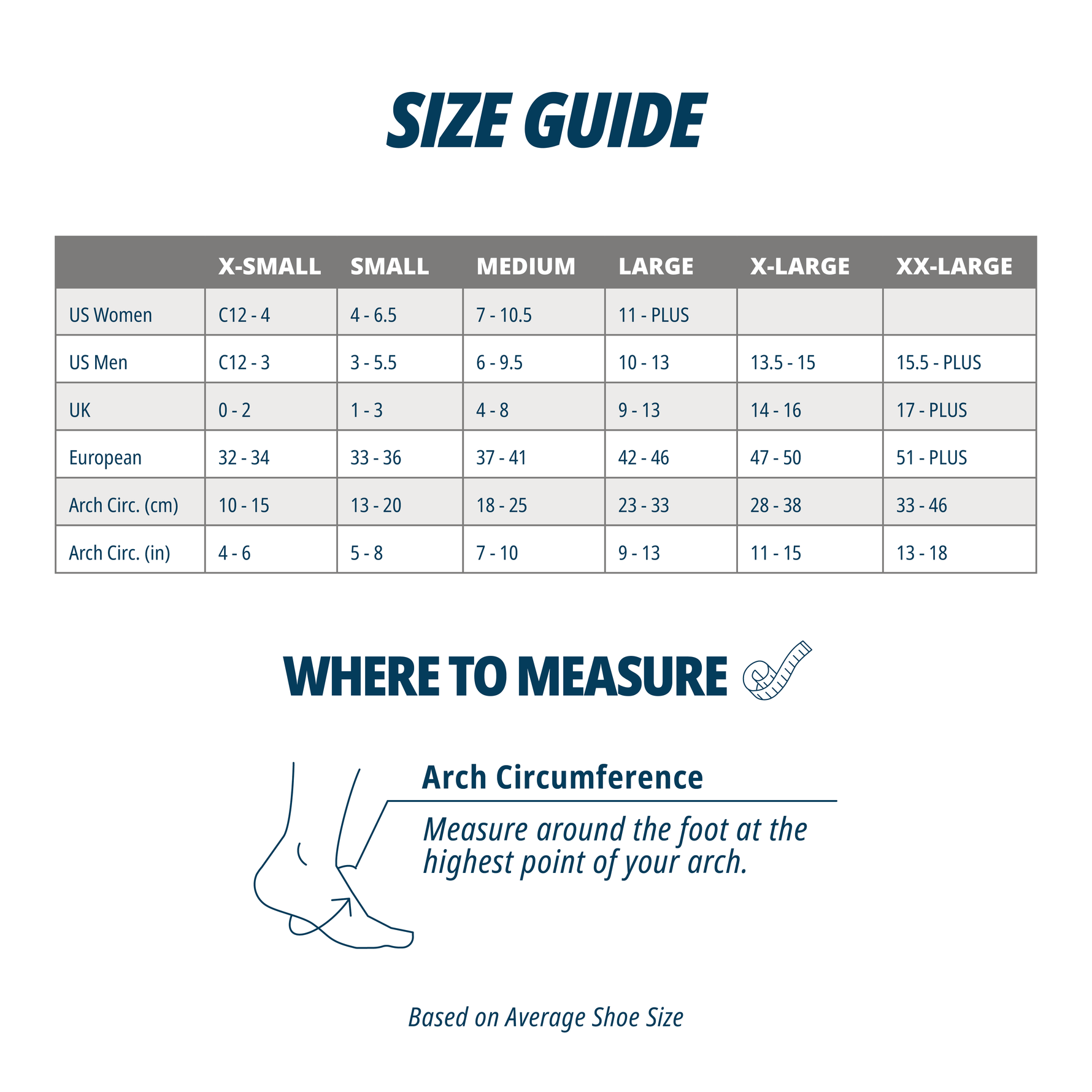 OS1ST FS6 Performance Foot Sleeves in white with size guide chart