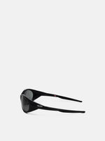 Oakley Eyejacket Redux sunglasses in matte black with Prizm Grey lenses, side profile view