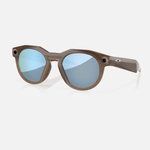 Oakley Meta HSTN sunglasses with brown translucent frame and blue polarized lenses