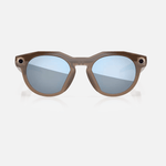 Oakley Meta HSTN sunglasses with translucent brown frames and blue polarized lenses