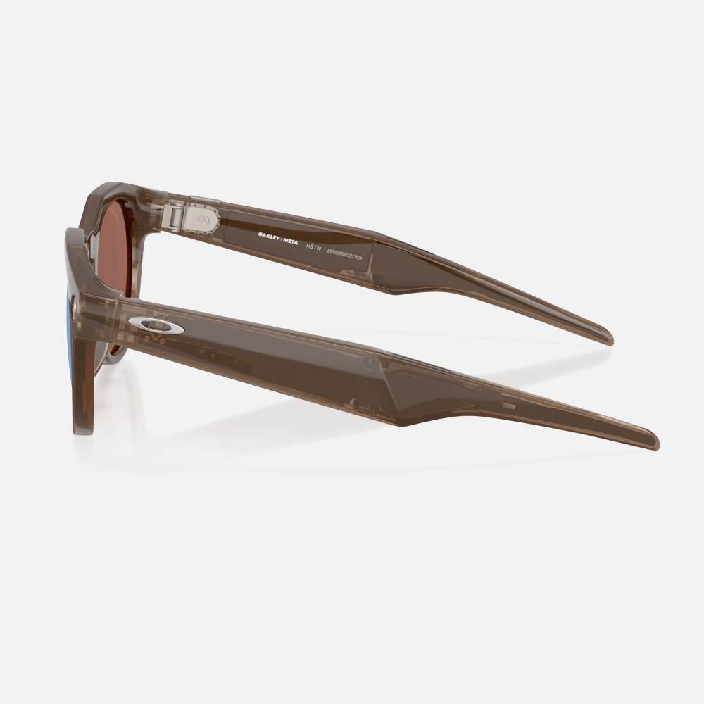 Oakley Meta HSTN sunglasses in brown translucent frame with blue polarized lenses