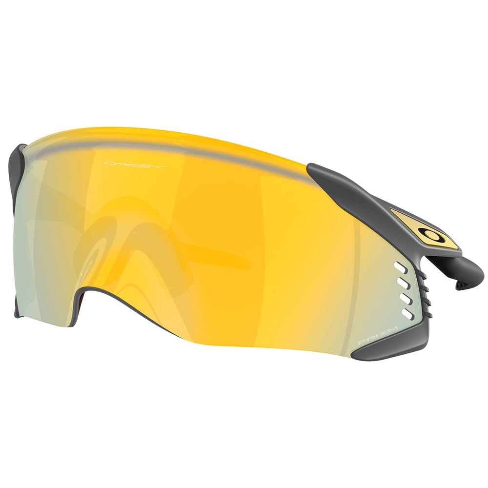 Oakley Velo Kato sunglasses with matte carbon frame and gold mirrored Prizm lens