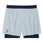 On Performance 2-in-1 running shorts in light blue with navy liner