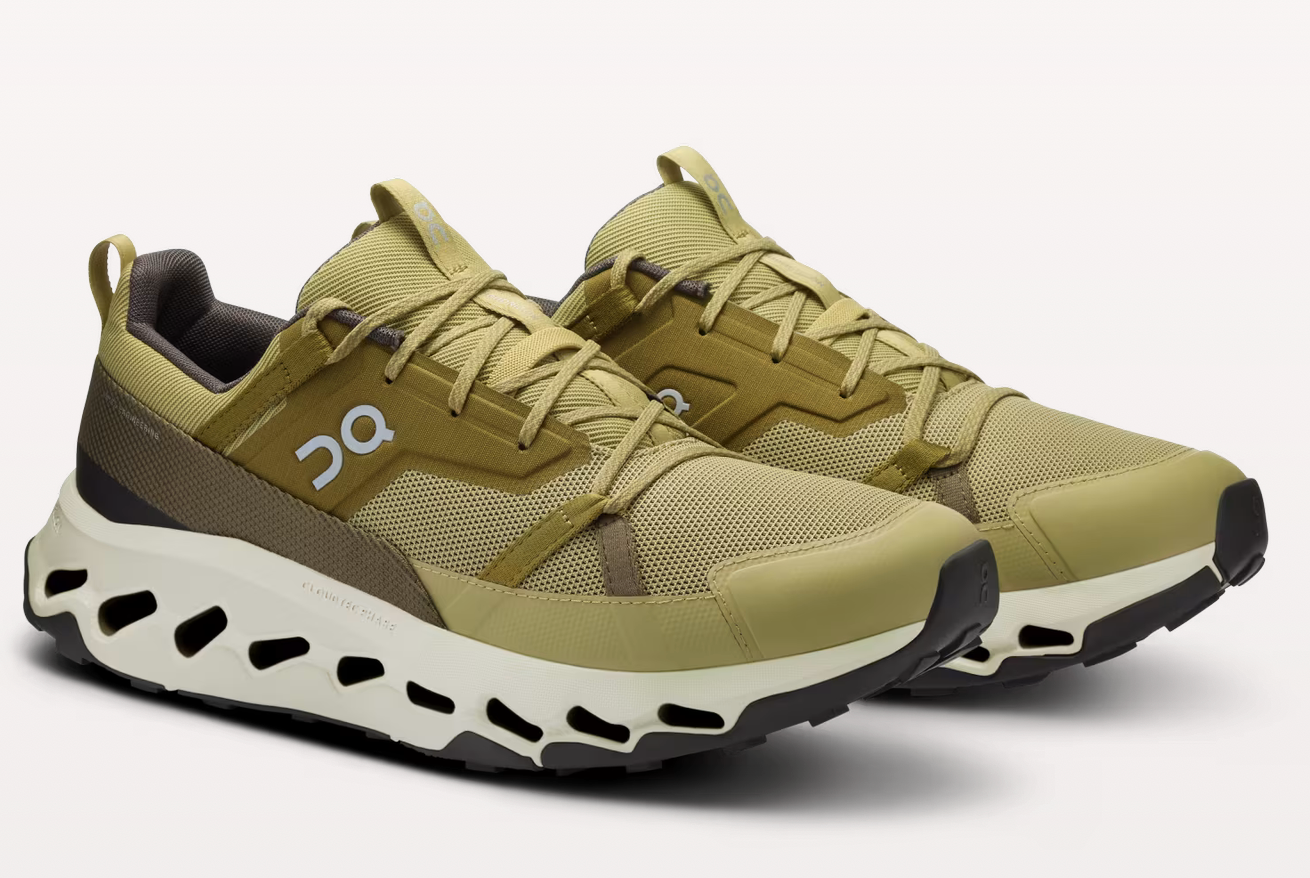 On Cloudhorizon men's running shoes in safari olive green with distinctive cloud sole