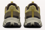 On Cloudhorizon men's running shoes in safari olive and ice colorway, rear view