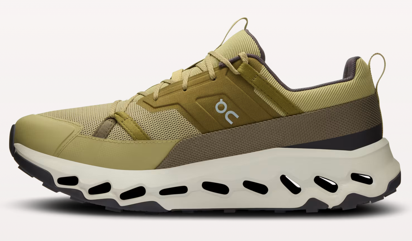 On Cloudhorizon running shoe in safari green with signature cloud sole technology