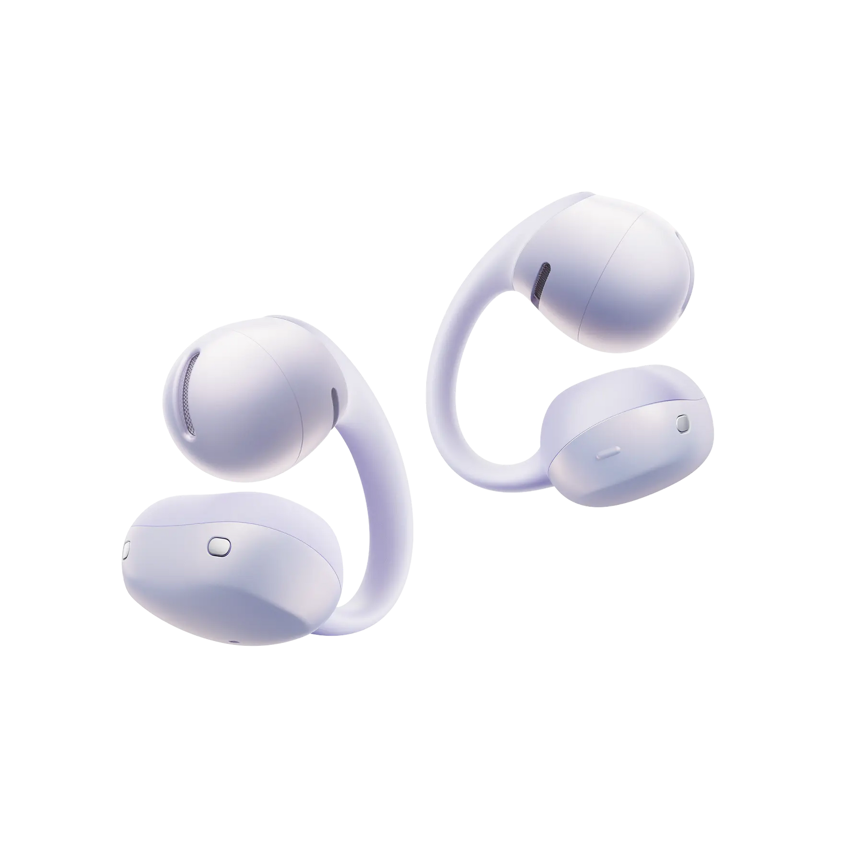 Shokz OpenDots Air open-ear wireless earbuds in lavender purple, both earbuds displayed