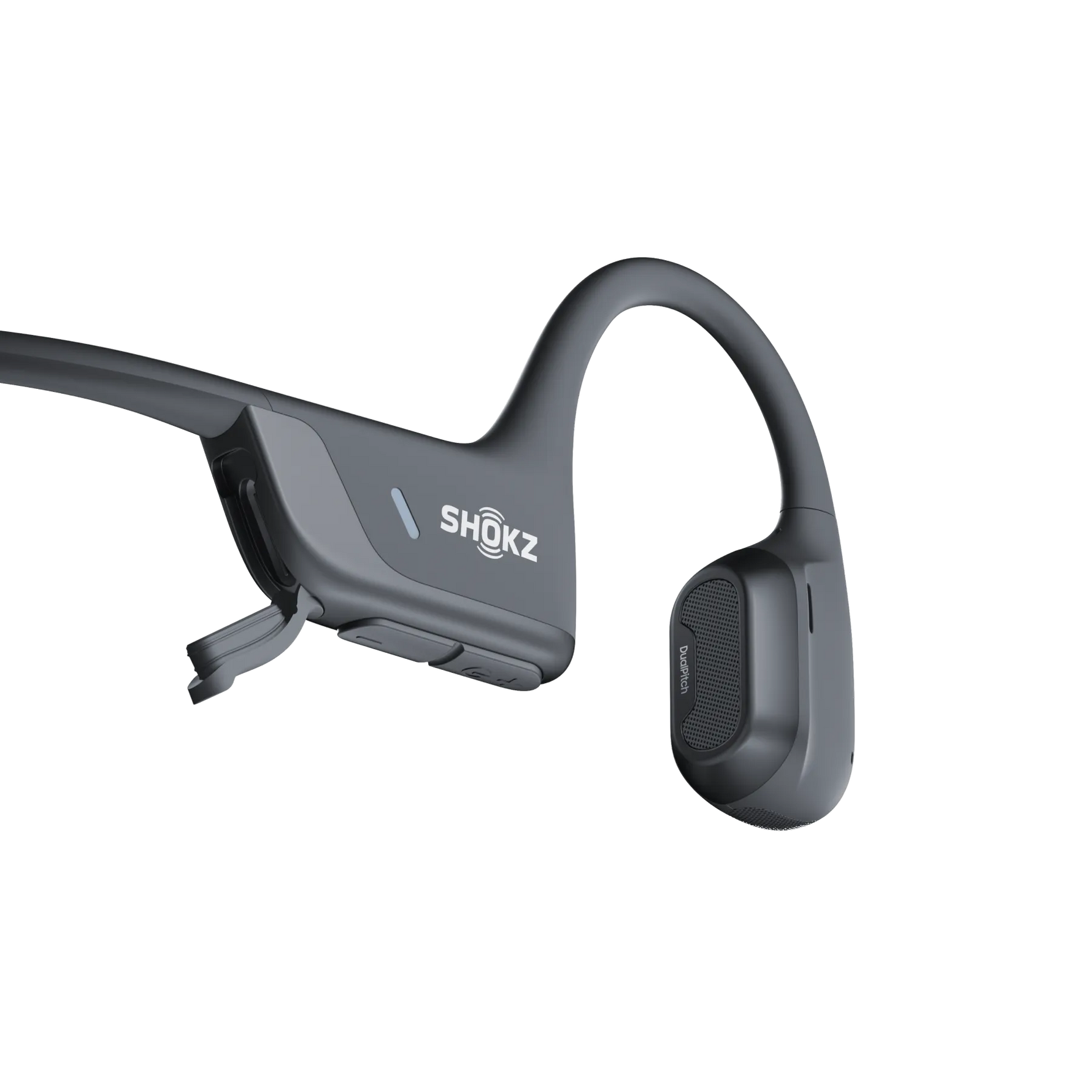 Shokz OpenRun Pro 2 bone conduction headphones in mini-silver gray color