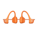 Orange Shokz bone conduction headphones with wraparound design on clean white background