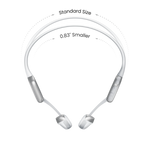 Shokz OpenRun Pro 2 bone conduction headphones in white with size comparison diagram