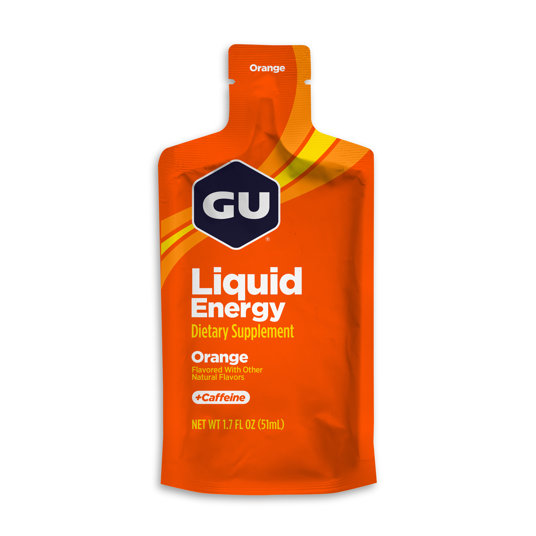 GU Liquid Energy orange flavored dietary supplement packet with caffeine