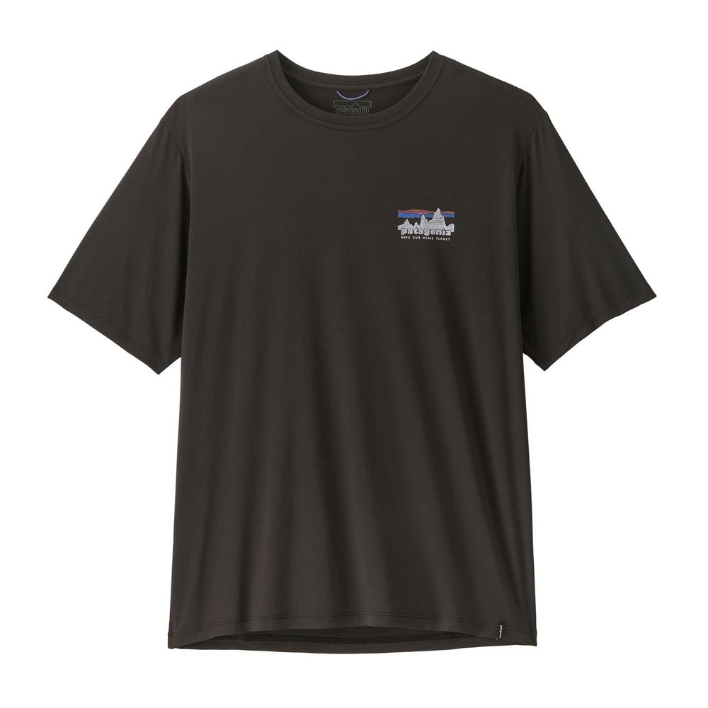 Patagonia Men's Cap Cool Daily black t-shirt with mountain logo graphic