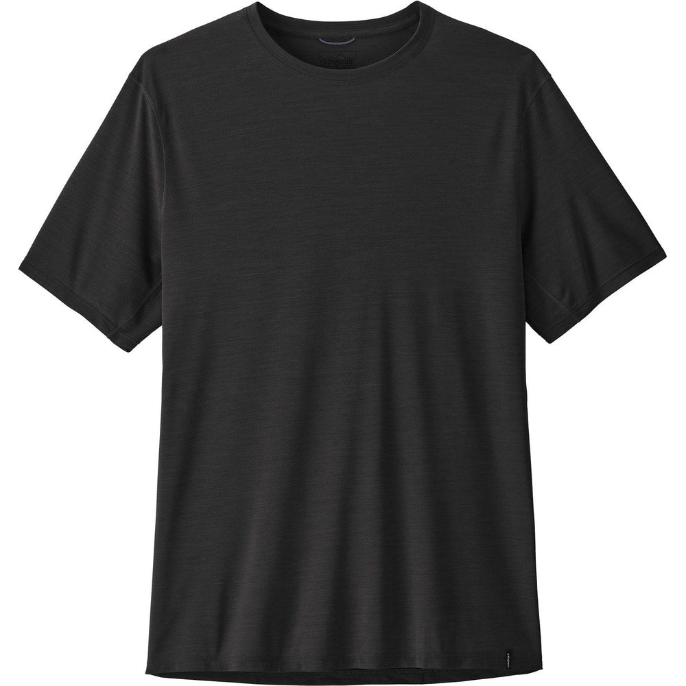 Black short-sleeve crew neck t-shirt on white background