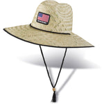 Dakine Pindo straw hat with American flag patch and chin strap on white background