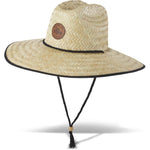Dakine Pindo straw hat with wide brim, black chin strap and leather patch logo