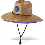 Dakine Pindo straw hat with purple floral brim and chin strap