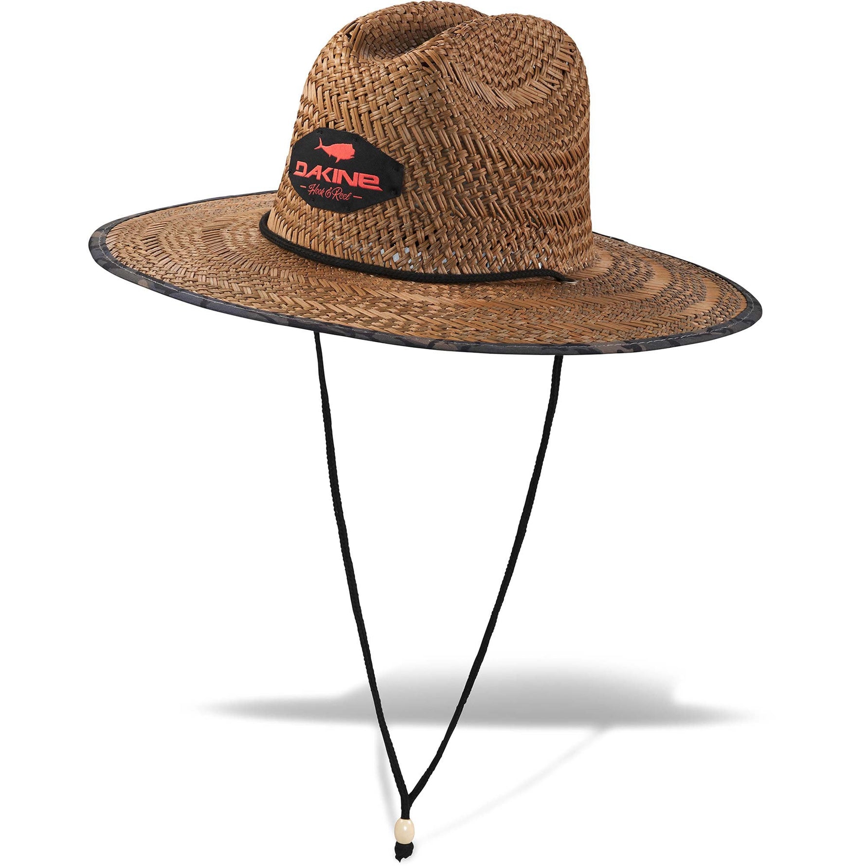 Dakine Pindo straw hat with wide brim and chin strap on white background