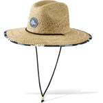 Dakine Pindo straw hat with blue geometric pattern brim and chin strap