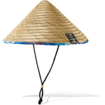 Dakine Pindo straw sun hat with blue tropical pattern brim and chin strap