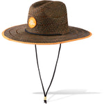 Dakine Pindo straw hat with brown woven pattern, orange trim and chin strap