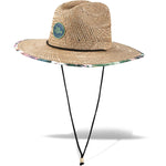 Dakine Pindo straw sun hat with tropical aloha camo print brim and chin strap