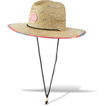 Dakine Pindo straw sun hat with coral tropical print brim and chin cord