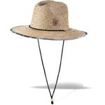 Dakine Pindo straw sun hat with aloha camo brim trim and black chin strap