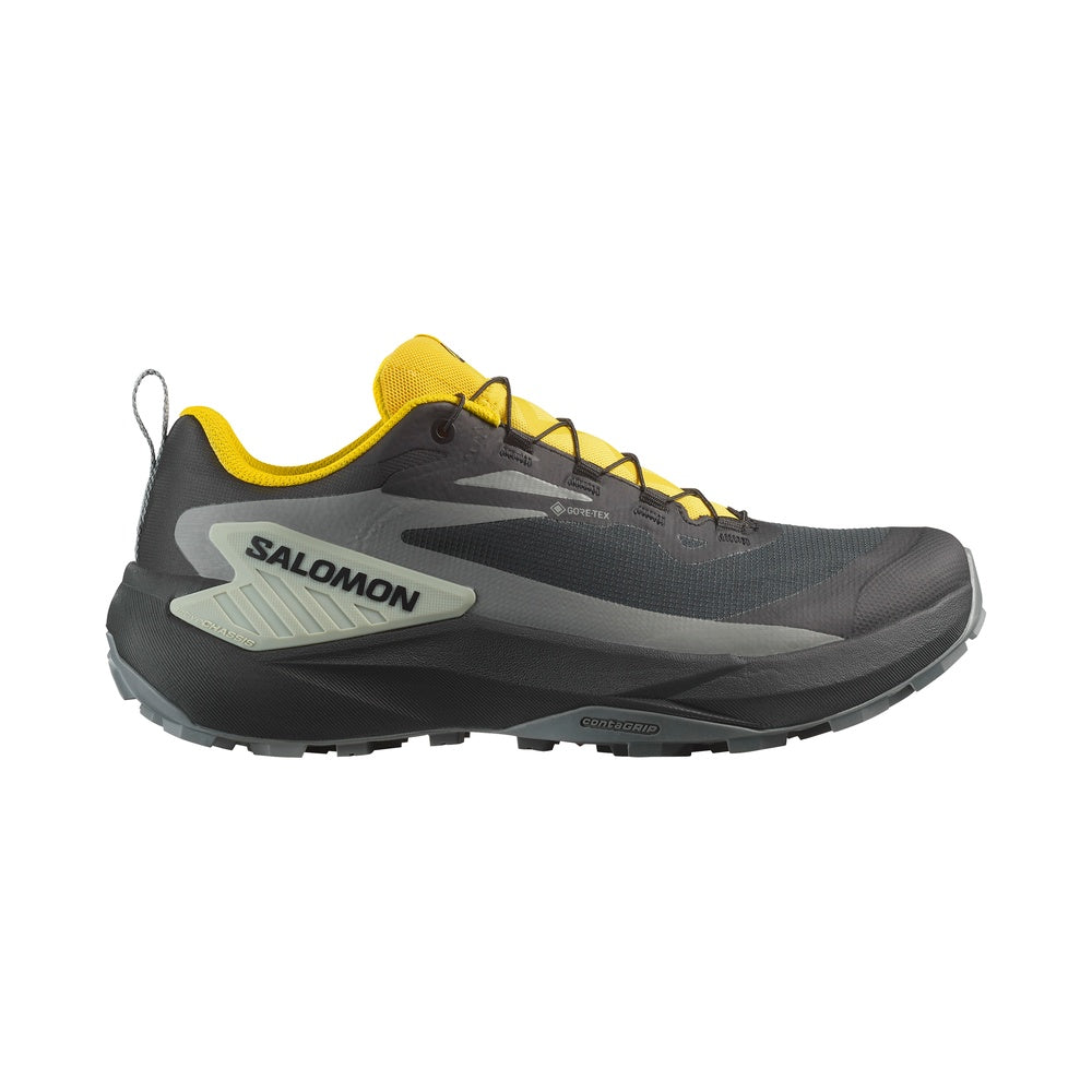 Salomon Genesis GTX men's trail running shoe in dark gray with yellow accents