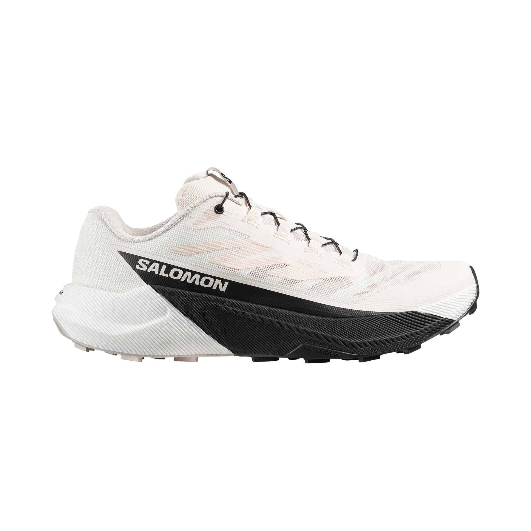 Salomon Pulsar men's trail running shoe in lunar rock white and black colorway