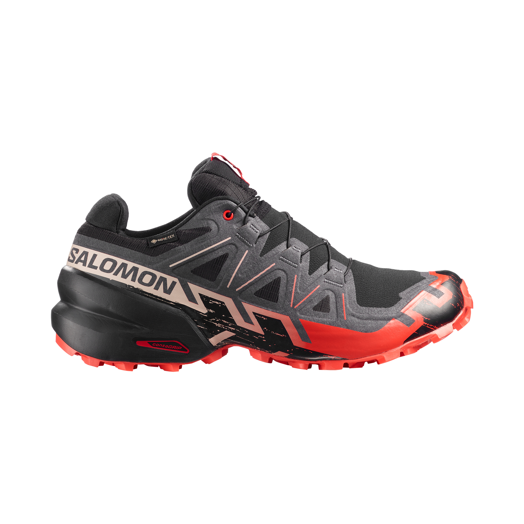 Salomon Speedcross 6 men's trail running shoe in black with red accents