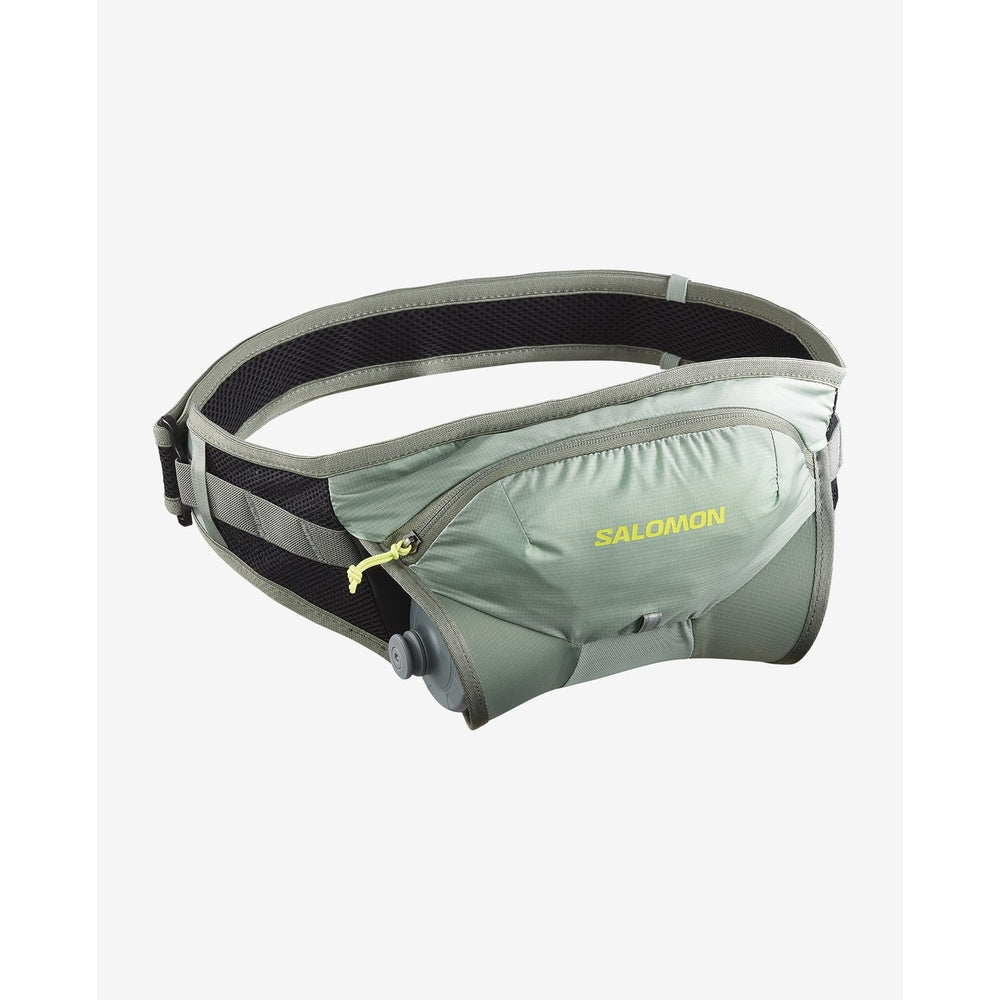 Salomon Cross unisex running belt in sage green with adjustable waist strap