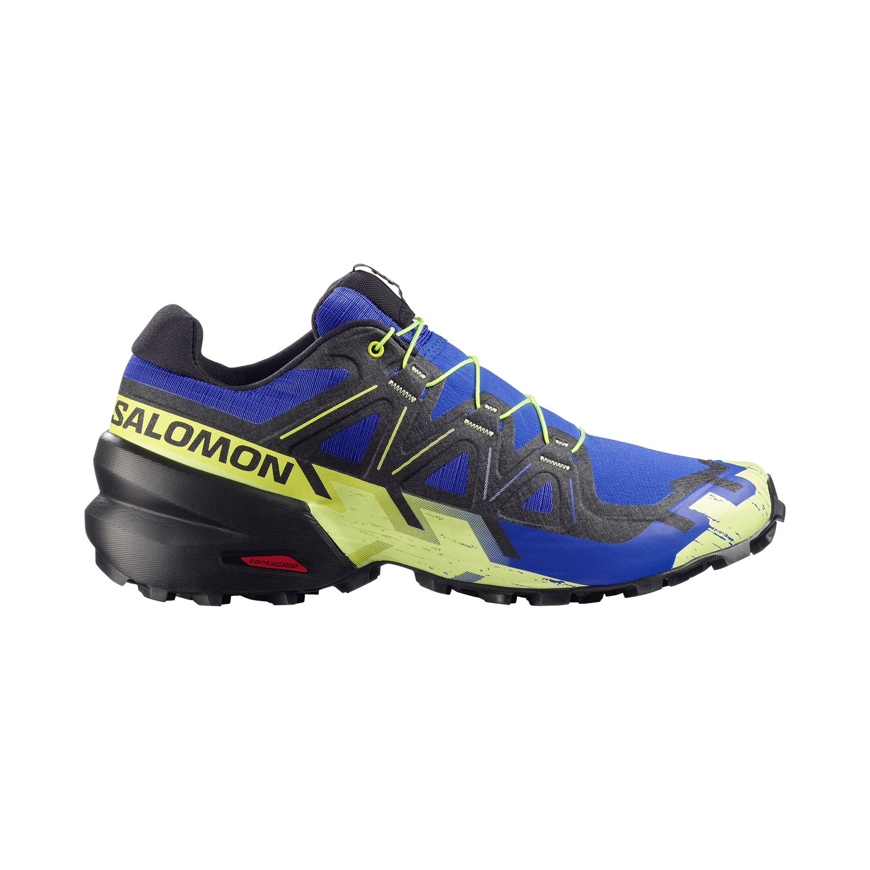 Salomon Speedcross 6 men's trail running shoe in blue, black and lime green
