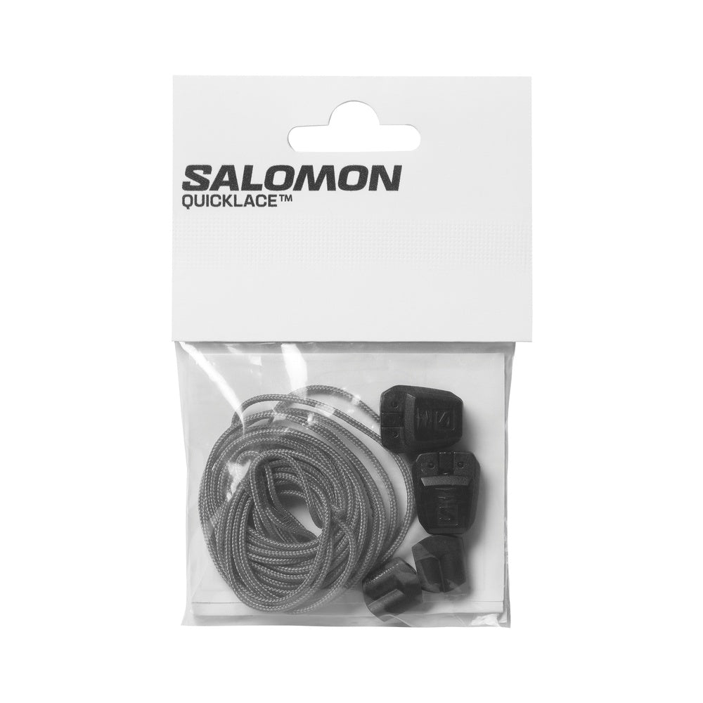 Salomon Quicklace kit with black elastic laces and plastic cord locks in package