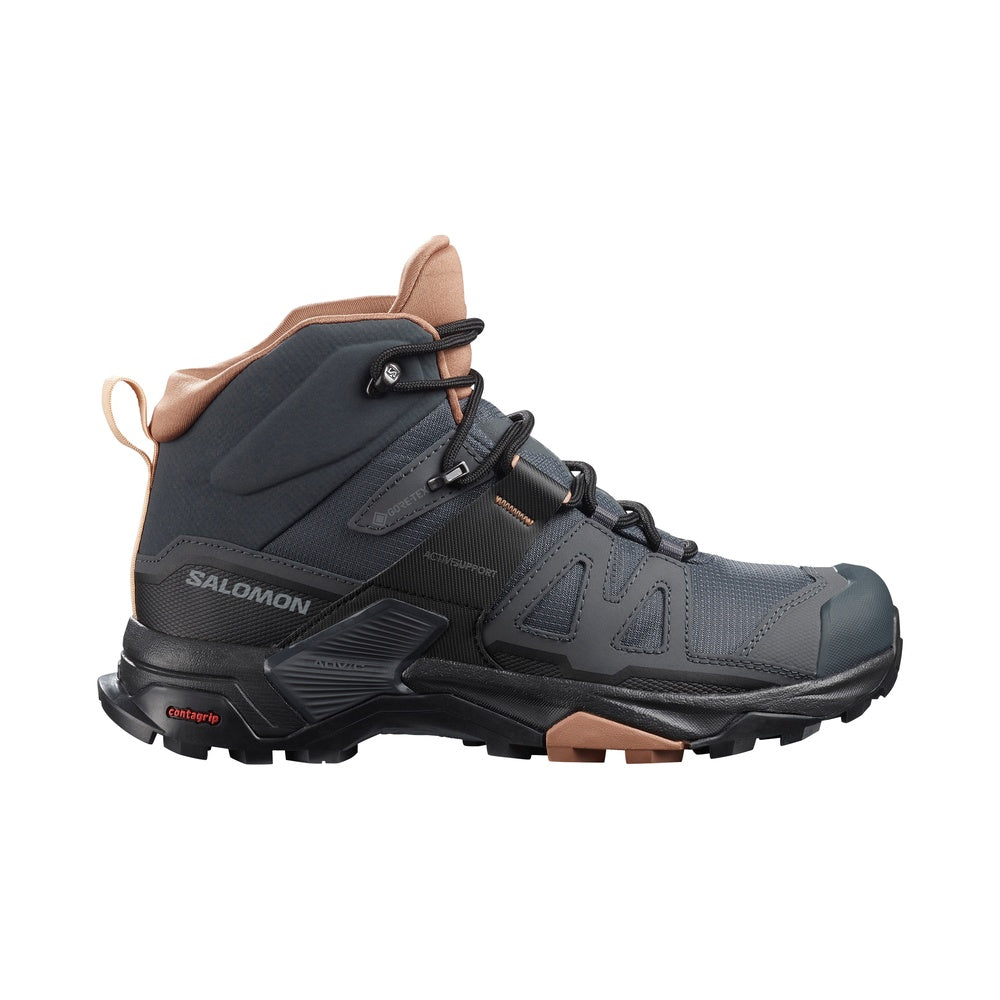 Salomon X Ultra 4 Mid GTX women's hiking boot in dark gray with tan accents