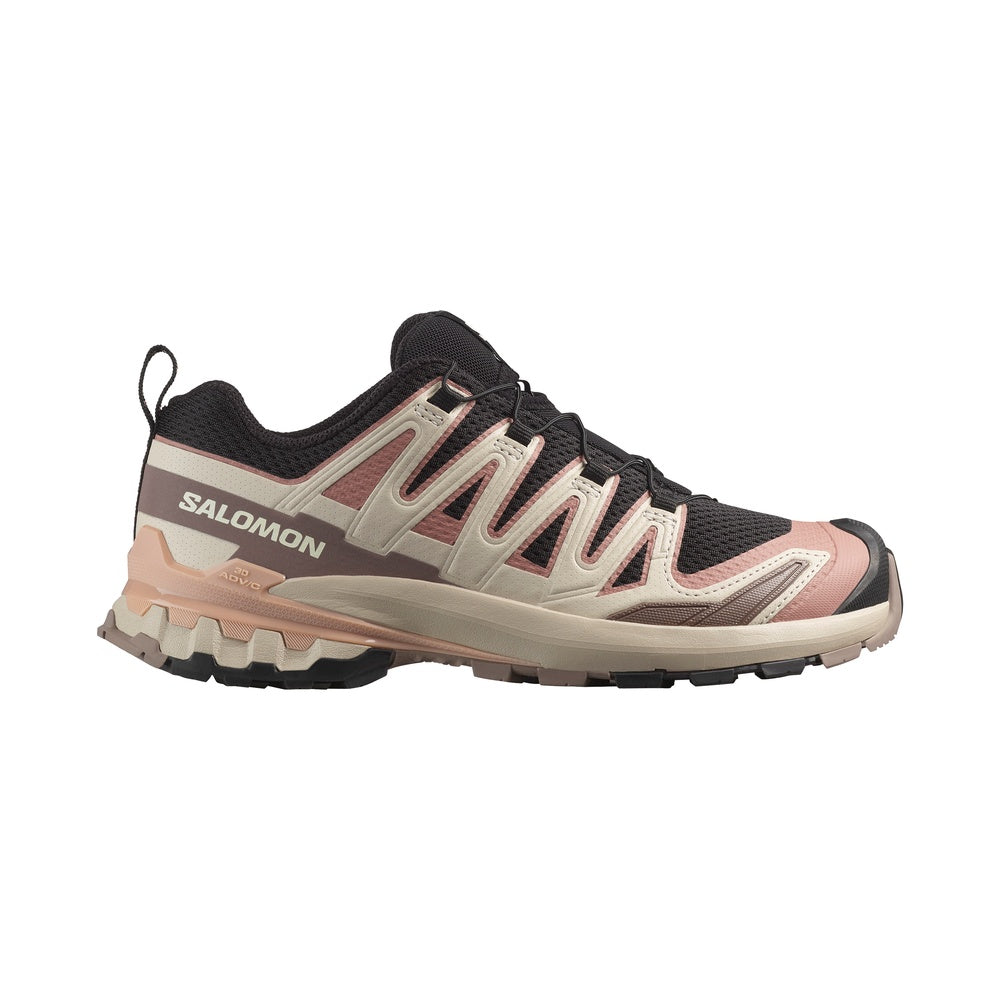 Salomon XA PRO 3D V9 women's trail running shoe in black pink beige colorway