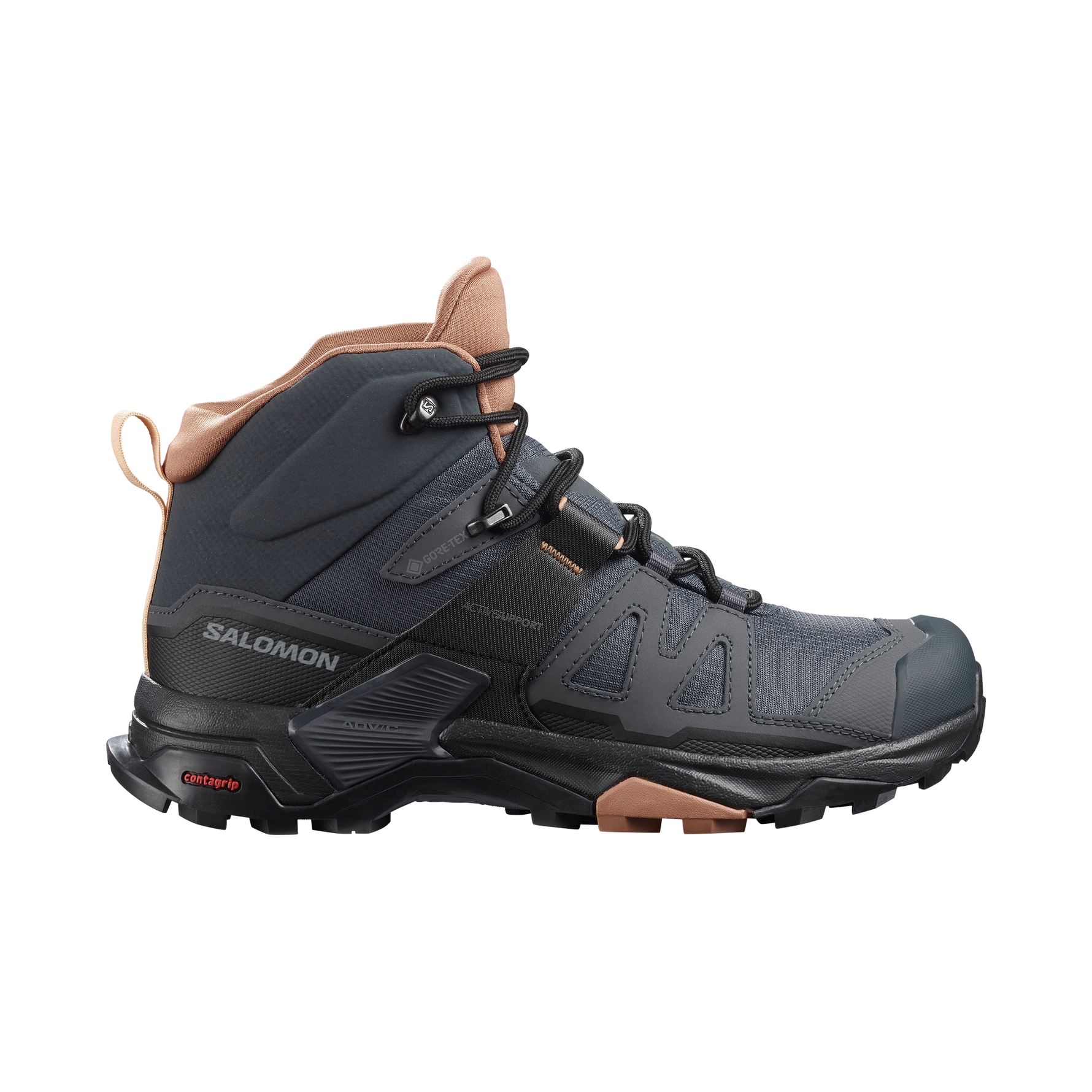 Salomon X Ultra 4 Mid GTX women's hiking boot in ebony with mocha accents