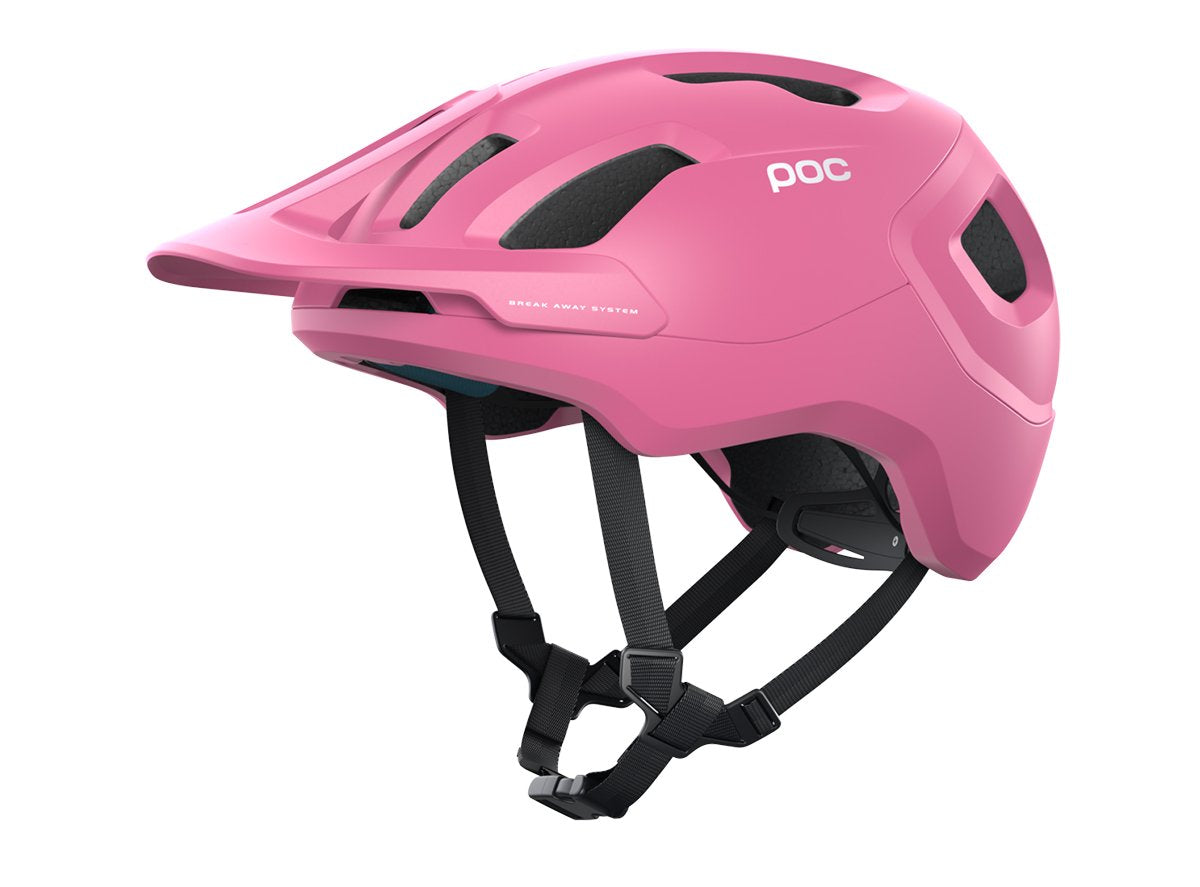 POC Axion Spin mountain bike helmet in pink with ventilation holes and visor