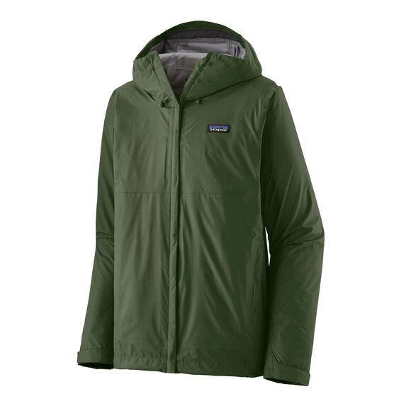 Patagonia Men's Torrentshell 3L Jacket in Buckhorn Green with hood up