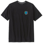 Black Patagonia t-shirt with small circular Earth logo on chest area