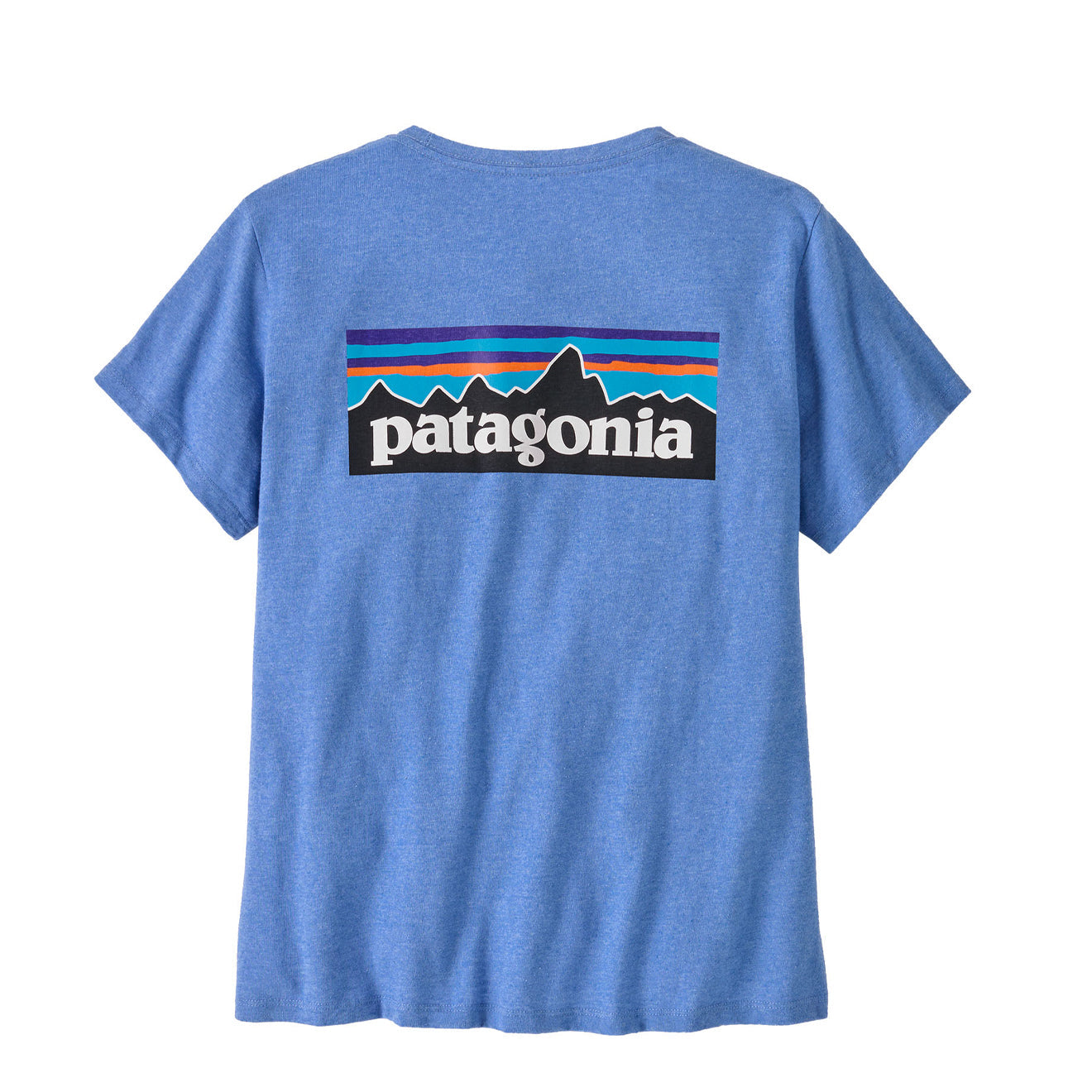 Patagonia Women's P-6 Logo Responsibili-Tee in blue with mountain logo on back