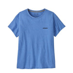 Patagonia women's blue heathered t-shirt with small black logo on chest