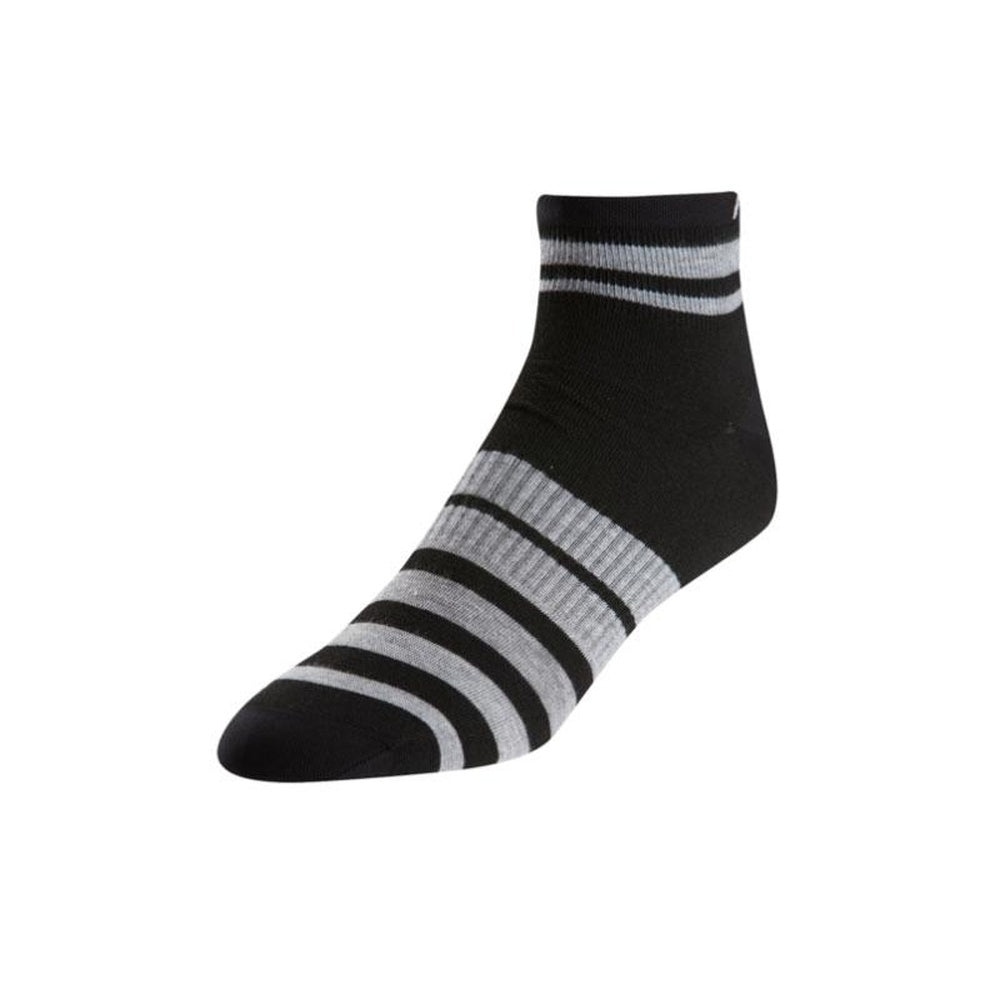 Pearl Izumi Women's ELITE Low Sock in black with gray horizontal stripes on white background
