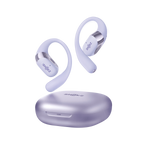 Purple Shokz OpenFit 2+ wireless earbuds with ear hooks and charging case