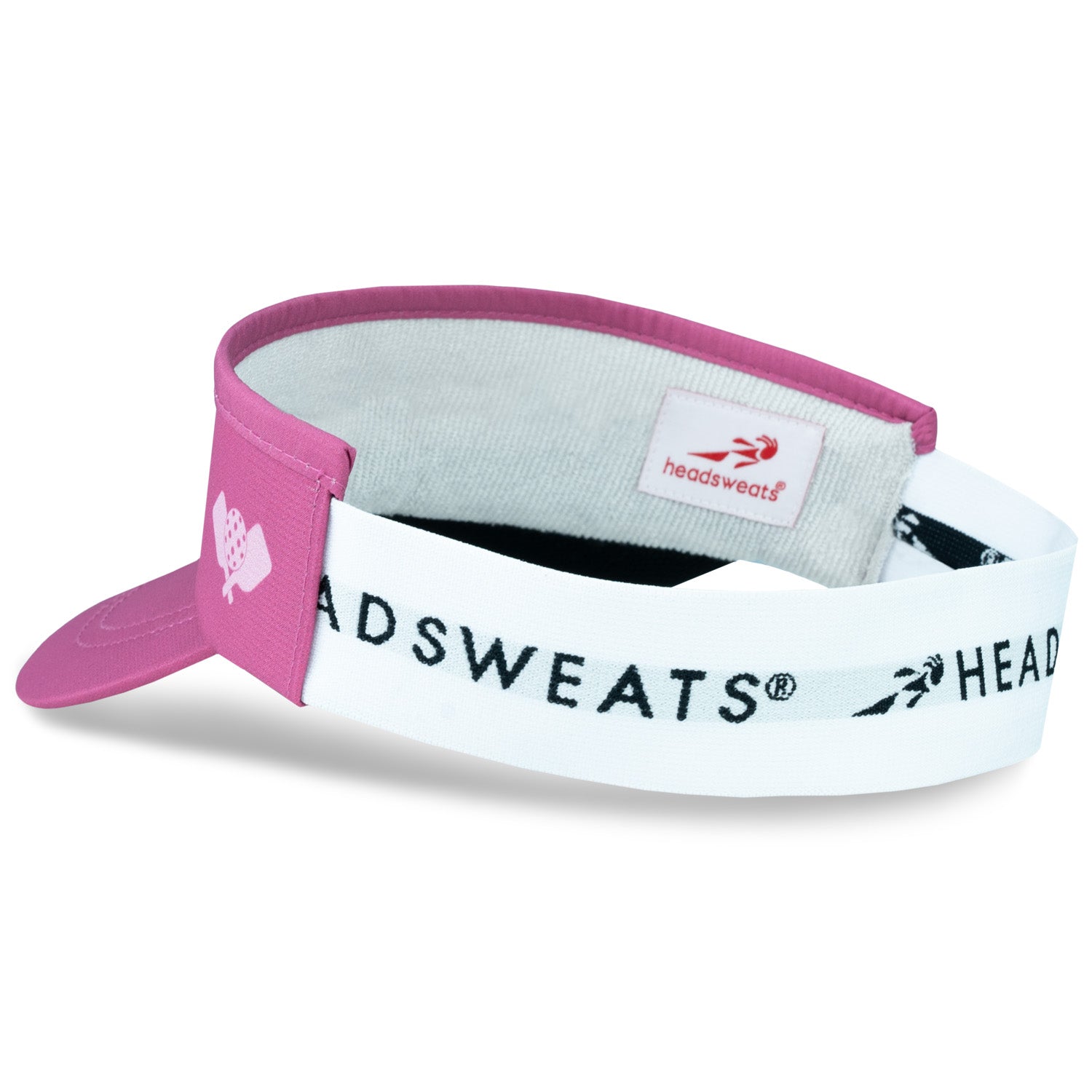 Headsweats pink and white visor with adjustable strap and brand logo