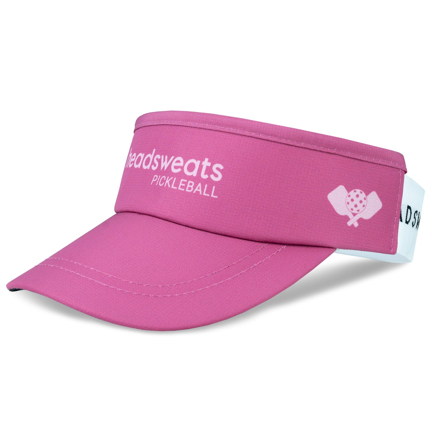 Pink Headsweats pickleball visor with white text and logo on clean background
