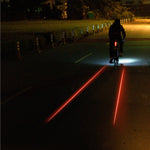 Lezyne Laser Drive Rear light projecting red laser lane lines on dark road at night