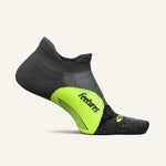 Feetures Elite Light Cushion Tab running sock in midnight with neon yellow accents