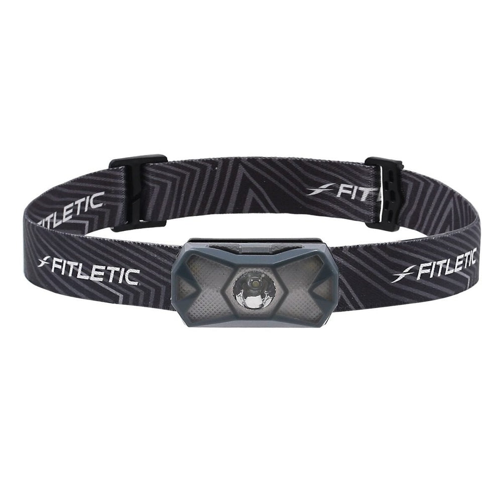 Fitletic Ray headlamp with black patterned strap, front view on white background