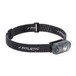 Fitletic Ray headlamp angled side view showing LED light and patterned black strap